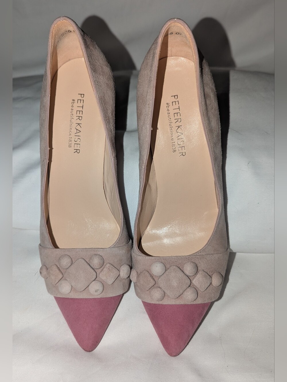 Peter Kaiser Two-Tone Pink and Taupe Suede Pointed-Toe Pumps Size 5.5 Uk -USA 8